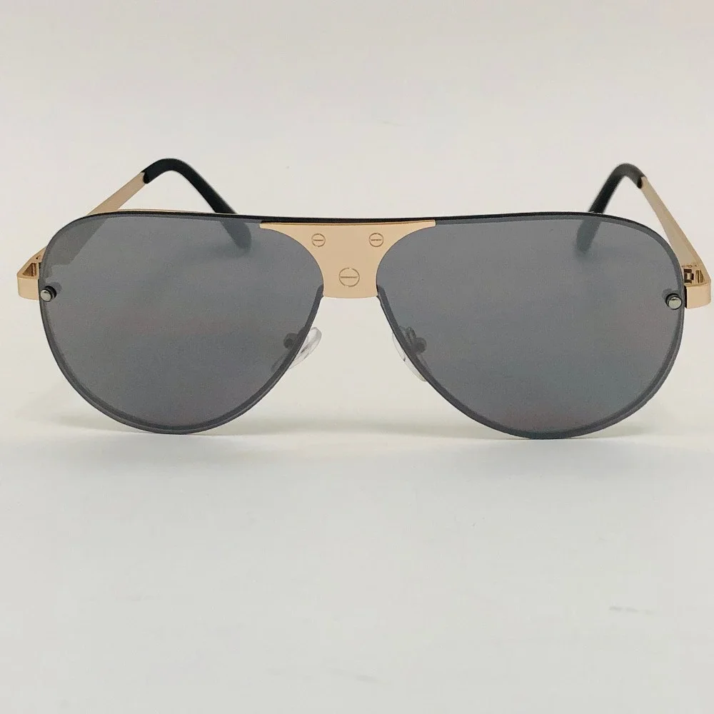 Men Sunglasses Gold Frame Gray Lens Fashion Silver Mirror Pilot Lentes Gafas New
